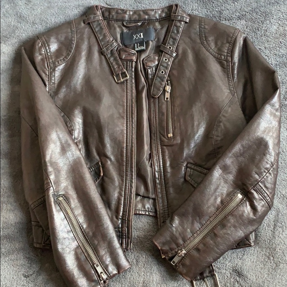 Faux leather bomber jacket